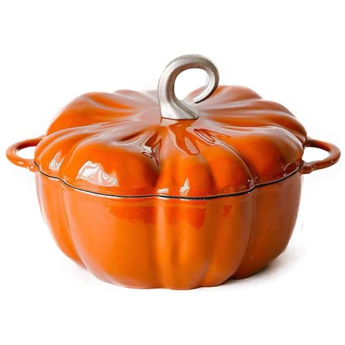 Enamel Pumpkin Cocotte Pot with Lid for Stewing and Soup Cooking, Ideal Halloween Thanksgiving Decor and Gift