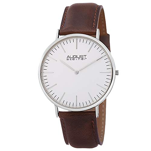 August Steiner Men's Classic Slim Watch - On Distressed Genuine Leather Strap - AS8084