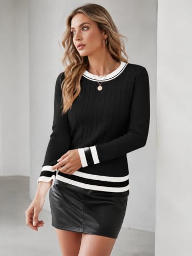 Image of Rapbin Women's Contrast Trim Knit Sweater Long Sleeve Crew Neck Pullover | Color Block Soft Lightweight Regual fit,Business Casual Work,Fashion Versatile Fall Spring Outfits,Winter Layer Clothing