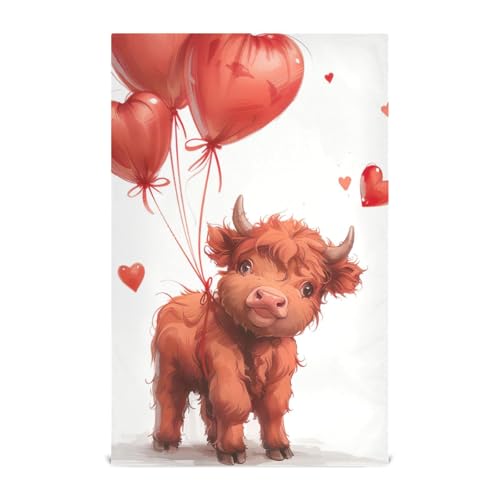 ODAWA Cow Holding Heart Balloons Kitchen Towles Soft and Super Absorbent Dish Towel Dish Cloth for Household Cleaning, Set of 1