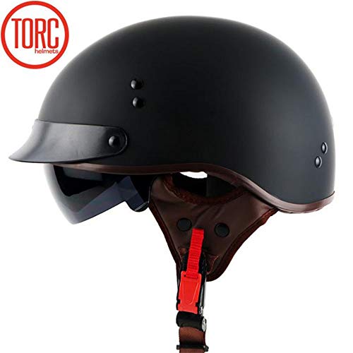 TORC Motorrad Open-Face Halbhelm Mit UV-Schutzbrille Vintage Jet Heavy Cruiser Motorrad-Helm DOT Zertifikat Vier Jahreszeiten Unisex Matte schwarz,M57~58CM