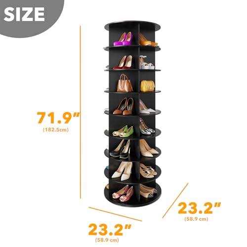 SpaceAid 8 Tier Rotating Shoe Rack Tower, Spinning Shoe Display Lazy Susan, Revolving 360 Shoe Rack Storage Round Carousel, Vertical Handbag Rotate Shoes Closet Organization (8-Tier Black)