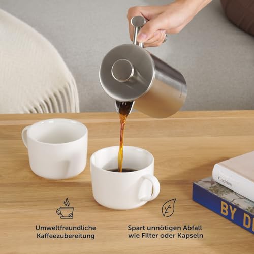 Foto von Blumtal French Press aus Edelstahl 600 ml (3 Tassen) - Thermo Kaffeebereiter doppelwandig isoliert mit Messskala inkl. Ersatzfilter & Anleitung, Spülmaschinengeeignet, Erhältlich in 3 Größen