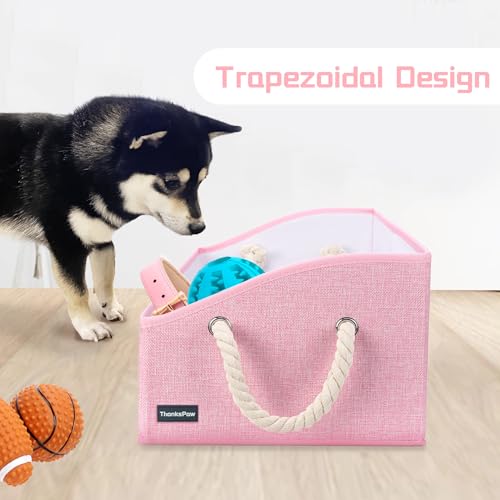 Collapsible Fabric Dog Toy Box and Storage Bin With Handle - Trapezoid Basket Chest Organizer for Pet Toys, Blankets and Accessories, Pink - Image 5