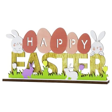 ALLY-MAGIC Easter Bunny Wooden Table Decor Cover