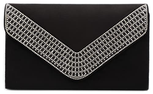 Lefrcry Women Satin Evening Bags Ladies Party Handbag For Wedding Party Handbag Rhinestone Clutch Purses Black #TOP1