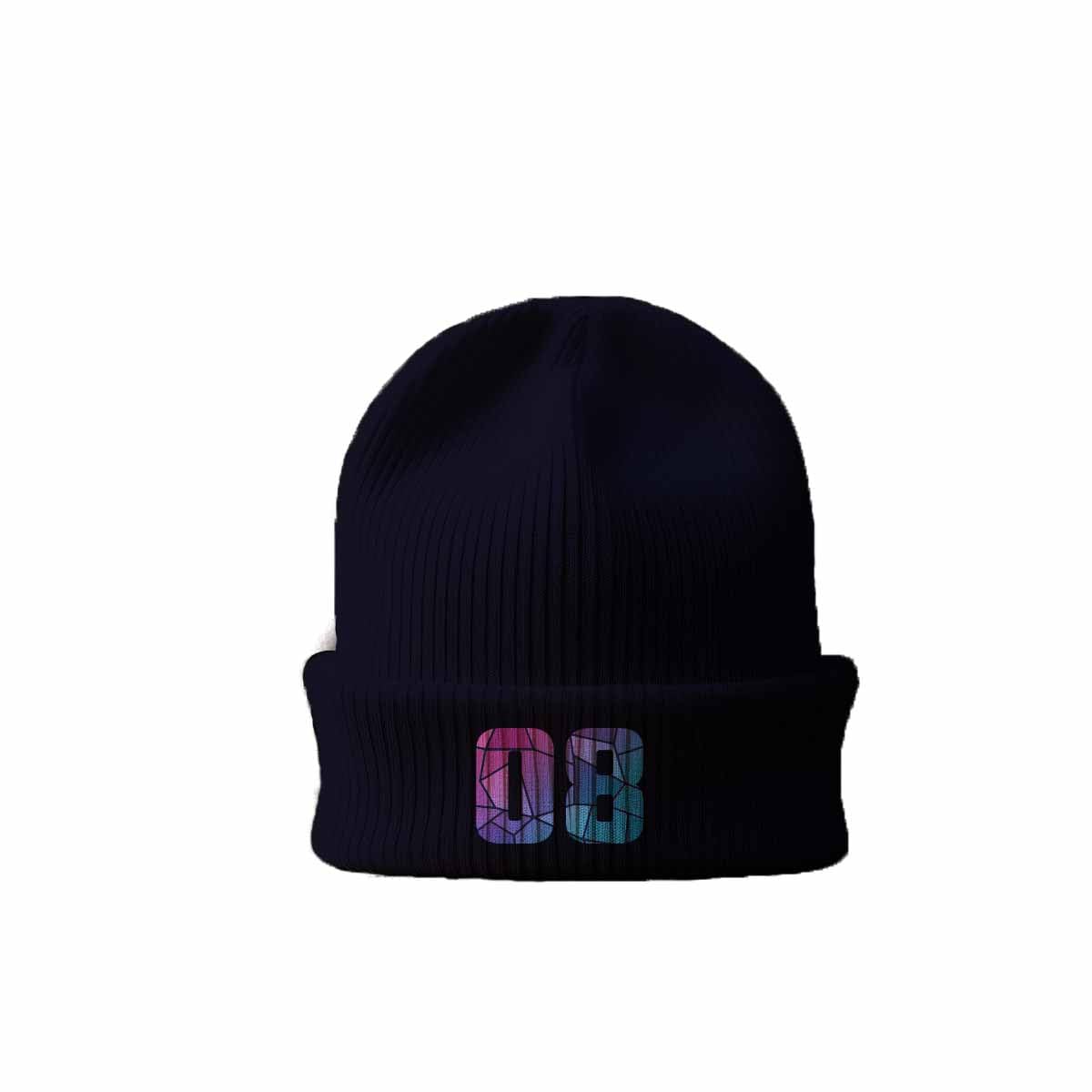Bonnet 08 Number Cuffed Beanie Navy bleu marine en maille à revers - 4