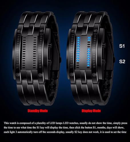 Image of ADSBIAOYE Men's and Women's Watches Fashion Creative Double Matrix Binary LED Waterproof Stainless Steel Watch