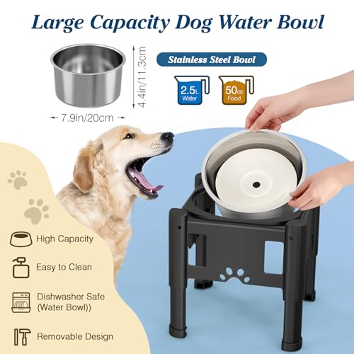 Lewondr-Elevated-Dog-Water-Bowl-80OZ25L-No-Spill-Water-Bowl-for-Dogs-3-Heights-Adjustable-Raised-Dog-Water-Bowl-to-Slow-Down-Drinking-Dog-Bowl-Stand-for-Small-Medium-Large-Dogs