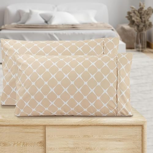 Image of Elegant Comfort Luxury Ultra-Soft 2-Piece Pillowcase Set - 1500 Premium Hotel Quality Microfiber Double Brushed - Wrinkle Resistant, King Size, Bloomingdale Pattern Cream