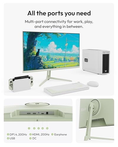 Image of Pixio PX248 Wave Mint Green 24 inch 200Hz 1080p Fast IPS Panel 1ms GTG Gaming Monitor with Mint Green HDMI 2.1 Cable Ultra Certified Ultra High Speed 10FT 8K 60Hz 4K 120Hz Nylon Braided