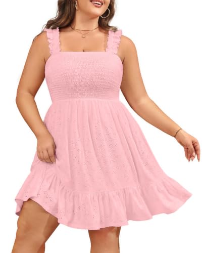 Image of Talisea Womens Plus Size Eyelet Square Neck Smocked Summer Sundress