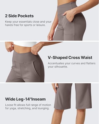Image of G4Free Capri Pants for Women 14 inch Knee Length Wide Leg Yoga Capris Dressy Casual Summer Crop Pants with Pockets