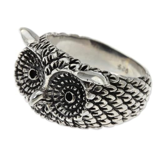 NOVICA Artisan Handmade Sterling Silver Cocktail Ring Owl Indonesia Animal Themed Bird [ring Front 0