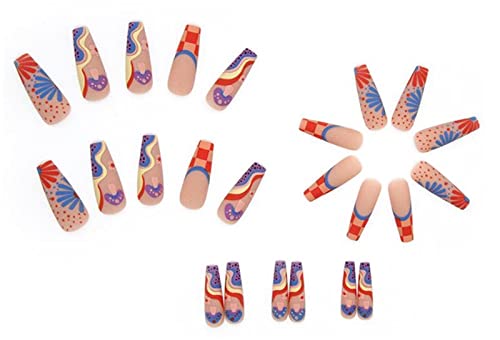 Crrltry Press On Nails-Long Coffin French Swirl Fake Nails Multicolor False Nails Cute Nail Kit Press On Acrylic Nails False Nails With Ddesigns For Women And Girls #TOP3