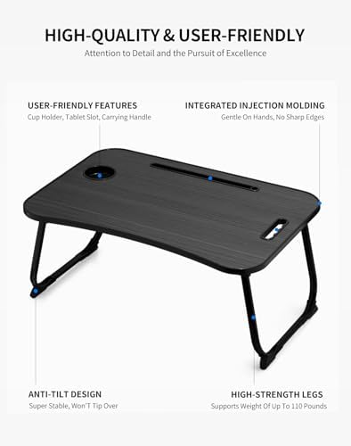 ZEAPTAC Foldable Lap Desk, Bed Desk, Bed Table & Laptop Stand w/Cup Holder - 4