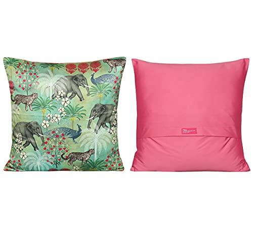 Image of India Circus by Krsnaa Mehta Bougainvillea Delights Multicolor Satin Blend Cushion Pillow Covers Set of 5 (16 X 16 Inches)