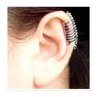 Fashionable Punk Gothic Style 2 Ear Cuffs In Silver And Bronze Colors And Skulls Rib Cages / Skeletons / Vertebras Shapes By VAGA