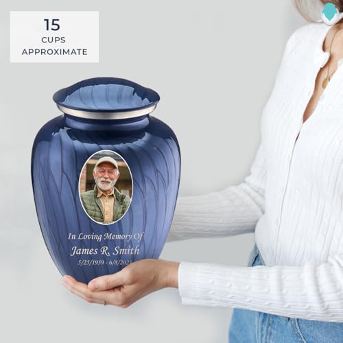 Image of Geturns - Adult Custom Cremation Urns for Human Ashes I Large Pearl Cobalt Blue Photo Funeral Urn for Female and Male I 200 lbs