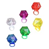 [HOODANCOS] 模造ダイヤモンドリング 光るledアクリルリング 子供から大人向け クリスマス誕生日会用 シミュレーション指輪 おもちゃ 6個セット 色指定不可