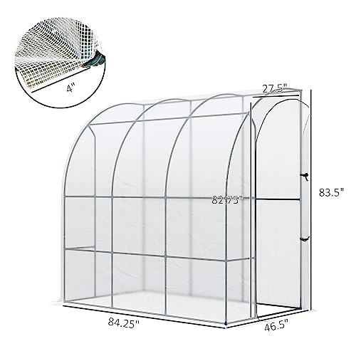 Outsunny 7' X 4' X 7' Hobby Greenhouse, Walk-In Lean-To Pe Tomato Hot House Kit With Steel Frame, Zippered Door Plant Nursery, White #TOP2
