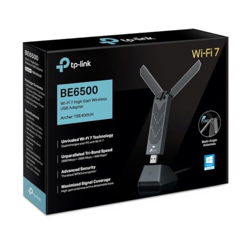 Image of TP-Link Archer TBE400UH Wi-Fi 7 WLAN Stick for PC, BE6500 Tri-Band USB WLAN Adapter with High Performance Antenna, MU-MIMO, WPA3, USB 3.0, Only Compatible with Windows 10 /11