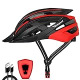 Victgoal Fahrradhelm mit Sicherheit LED Rear Light Mountain Bike Helm für Herren Damen Fahrradhelm mit Abnehmbares Visier Road Cycling Helm (Schwarz Rot)