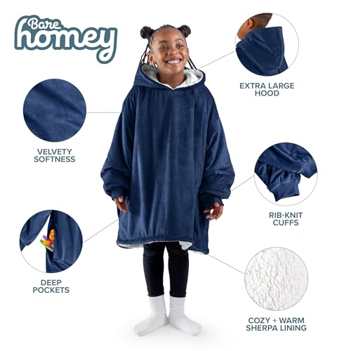 Image of Bare Home Wearable Blanket Hoodie - Soft Plush Sherpa - Warm and Cozy - Oversized Wearable Blanket