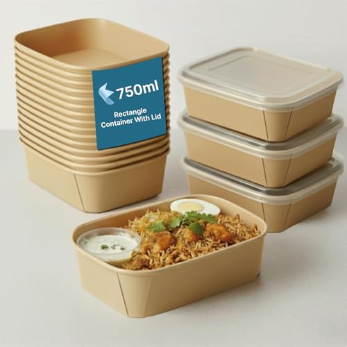 Image of Disposable Containers For Food with Lids | Rectangular Meal Prep Containers & Take Out Box | Microwave & Fridge Safe Food Storage Containers, Food Packing Box For Kitchen - 750ml, 15 Pack