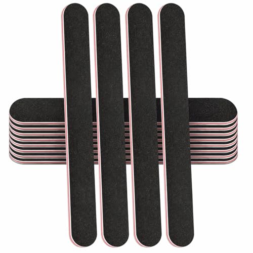 Stadux 12 PCs Professional Nail Files Double Sided Emery Boards 180/240 Grit Fingernail Files for Natural/False Nails Nail Styling Set for Home and Salon Use - Black