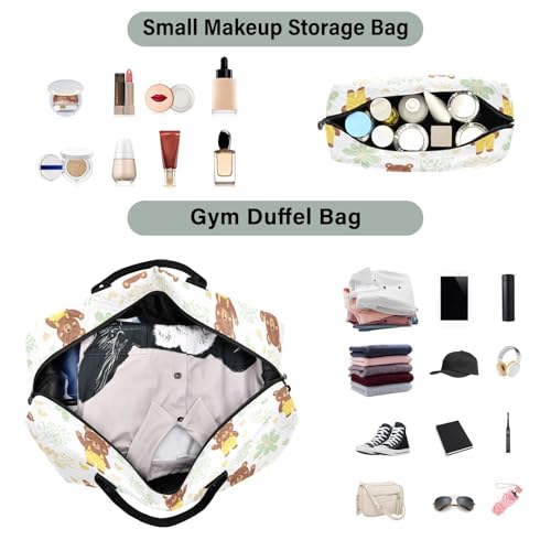 Bear Leaves Heart Travel Duffel Bag for Men Women with Makeup Bag Weekend Overnight Carry On Bags for Under Seat Travel Airline4