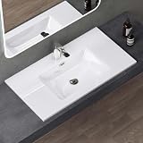doporro Lavabo Integrale a Incasso Soprapiano 80x48x14 cm Rettangolare in Marmoresina Bianco Lucido, Lavabo Bagno da Appoggio con Foro Rubinetto e Troppopieno Colossum02
