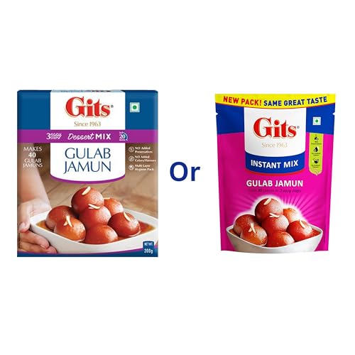 Gits Instant Gulab Jamun Dessert Mix, Makes 40 per Pack, Pure Veg, Delicious Indian Dessert and Mithai, 200g