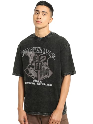 Image of Bewakoof Men's Solid 100% Cotton T-Shirt- Oversized Fit, Round Neck, Half Sleeves Black