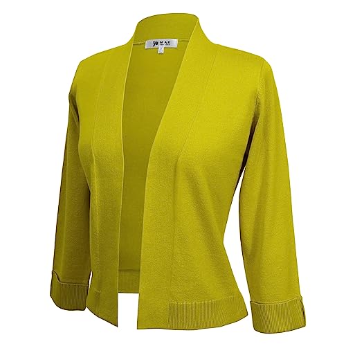 Image of YEMAK Women's Crop Cardigan Sweater - 3 /4 Sleeve Open Front Classic Basic Knit Bolero Cropped Soft Lightweight Knitted Top