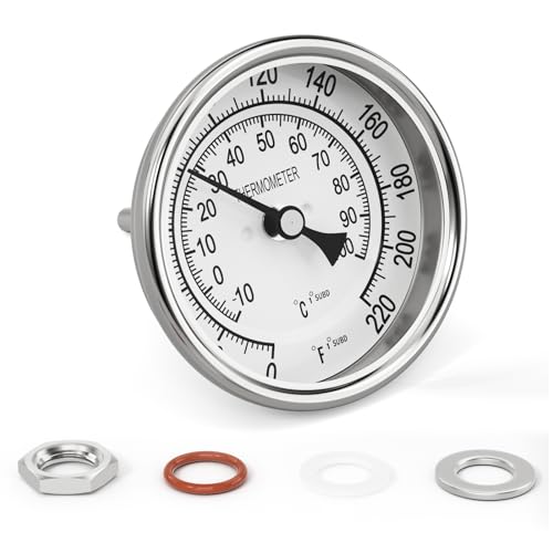 BOGERDACK 1/2�C���` NPT �o�C���^�����x�v�A-17.8-204.4 °C/-10-100°C�A3.2"�_�C�����T�C�Y�A3"�X�e�����X�X�`�[���X�e���A�o�b�N�}�E���g�A���x2%�A���A���A���C�A�{�C���[�A�p�C�v�p