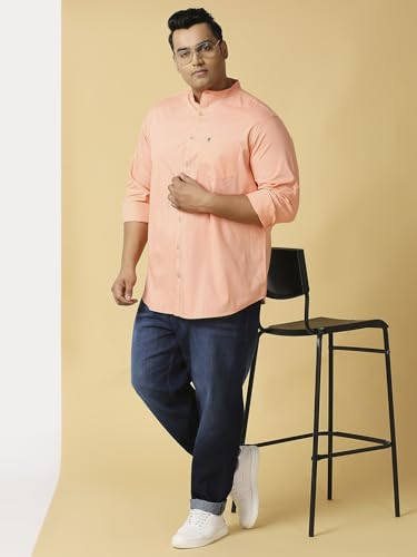 Image of Thomas Scott Mens | Full Sleeve | Solid Plain Color | Regular Fit | Plus Size | 100% Cotton | Mandarin Collar | Casual | Shirt