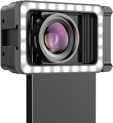 15X Phone Macro Lens with LED Fill Light, 15X Macro Lens + 17mm Thread Lens Adapter for iPhone 15/15Pro/15Pro Max, Samsung, Android Phone (Fits for Almost Phone)