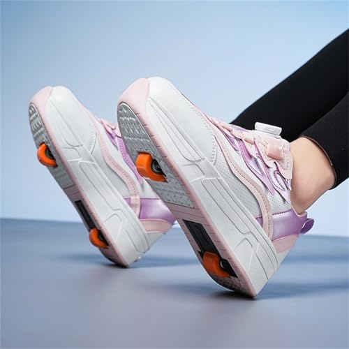 Kids Roller Skates Shoes Sneakers for Boys & Girls, Outdoor Skateboarding Shoe Fashion Parkour Shoes with 2-Wheels Unisex Retractable Skating Shoes for Children's Park Sports Walking3