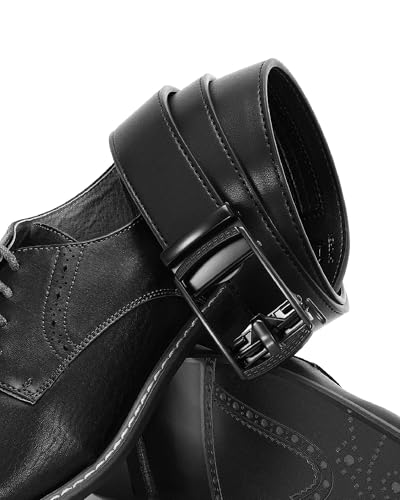 Image of Chaoren Leather Ratchet Belt 2 Pack Dress with Click Sliding Buckle 1 3 /8 inch in Gift Set Box - Adjustable Trim to Fit