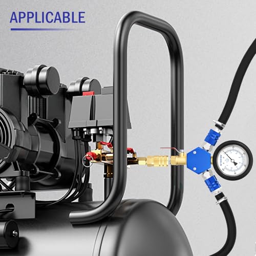 MEANLIN MEASURE 3-Way Air Manifold with 100 Psi Pressure Gauge, Aluminum Industrial Hex Quick Connect Fittings Air Splitter for Air Compressor Hose Accessories Quick Connect Fittings