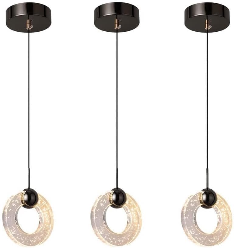Lustre suspension en verre bullé style moderne luminaire à cordon ajustable noir pour maison