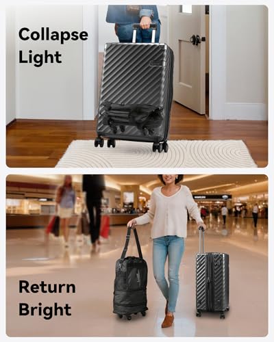LUGGEX Expandable Underseat Carry-On Luggage - Lightweight Foldable Travel Bag with Wheels, Black