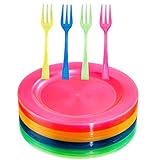 supernal 200pcs Appetizers Plates includ 100pcs Plastic Forks 100pcs Neon Party Plates Colorful Rainbow Disposable Party Plate and Dispsoable Forks Set for Party Catering Birthday