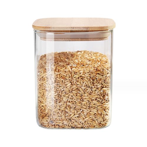 KOMUNJ Tarro de almacenamiento transparente con tapa de madera 1 x 800 ml con cierre hermético. Apto para lavavajillas. Para almacenar granos, café, nueces, etc