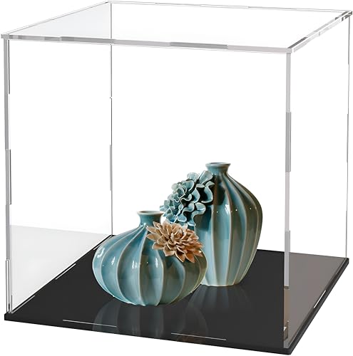 Image of RAPAL Acrylic Case for Display with LED Light, (5X5X5) inches SELF Assemble Clear Acrylic Display Box with Black Base, Dustproof Display Case with Lid for Collectibles, Trophy and Toys