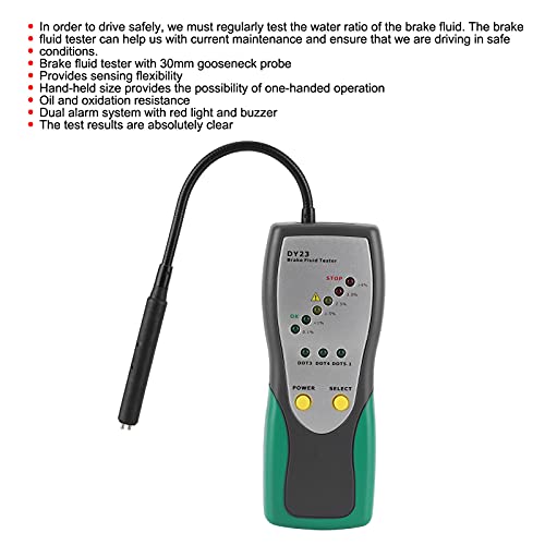 Yctze Testeur de Liquide de Frein de Diagnostic Automobile avec Sonde de Col en Ajustement de 30 Mm, Système à Double Alarme pour les Tests de Teneur en Eau dans Dot3 Dot4 Dot5.1
