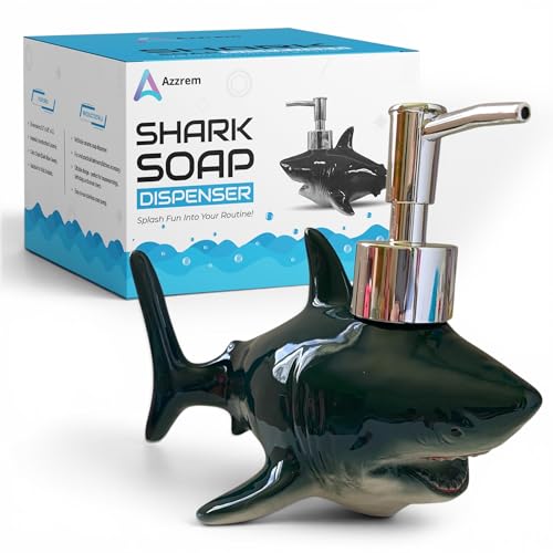 Shark Soap Dispenser for Cute Bathroom Decor - Kids soap Dispenser for Bathroom countertop - Ceramic Hand soap Dispenser & Kitchen Sink Accessories- Cute soap Dispenser for Bathroom soap Dispenser