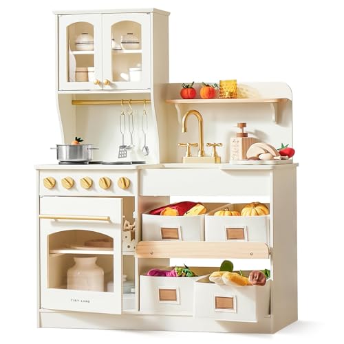 Comparison: Best Kitchen Set For Toddlers 6 Tiny Land Play Kitchen for Kids, Wooden Toy Kitchen Set with Storage & Accessories, Toddler Kitchen Playset with Stove & Sink, Kids Kitchen Playset Gift for Ages 3-8