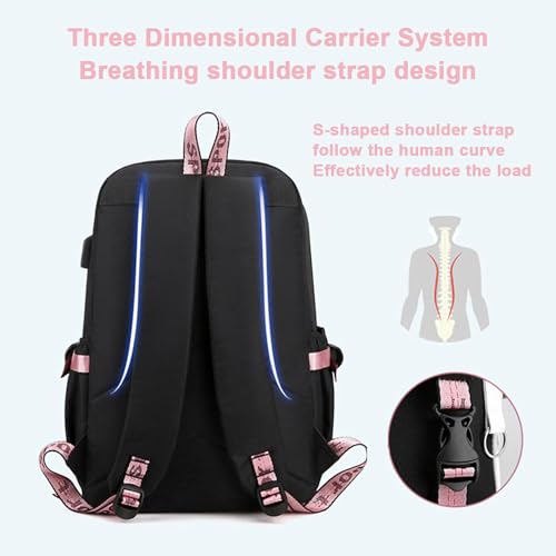 Suteke Mochila anime para laptop, mochila feminina universitária, com porta USB, resistente à água,